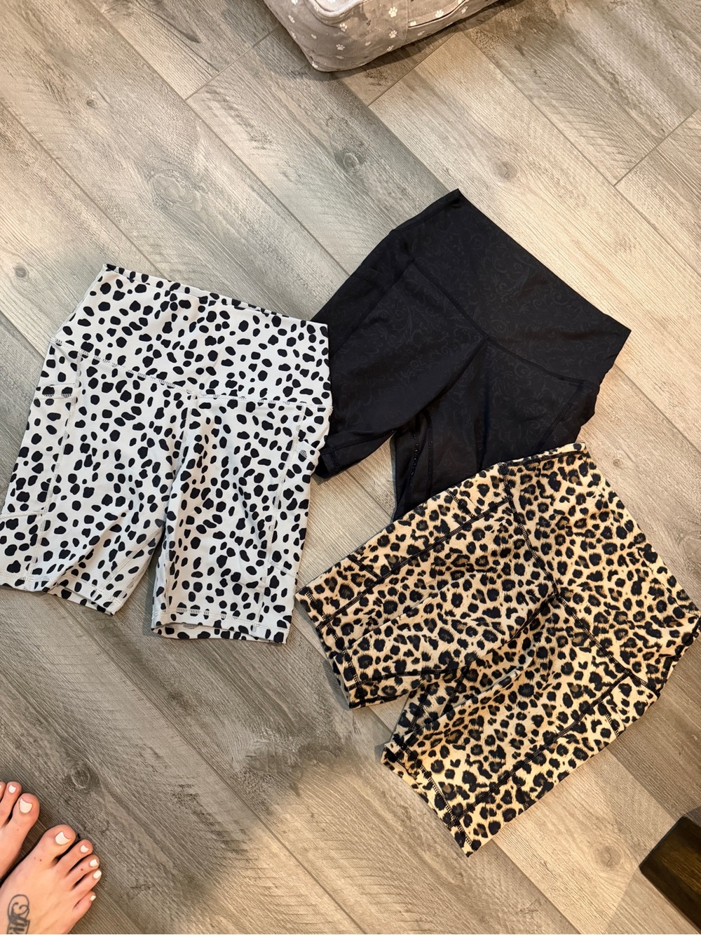 Women's Athletic Bike Shorts - Black, White Spot & Leopard Print